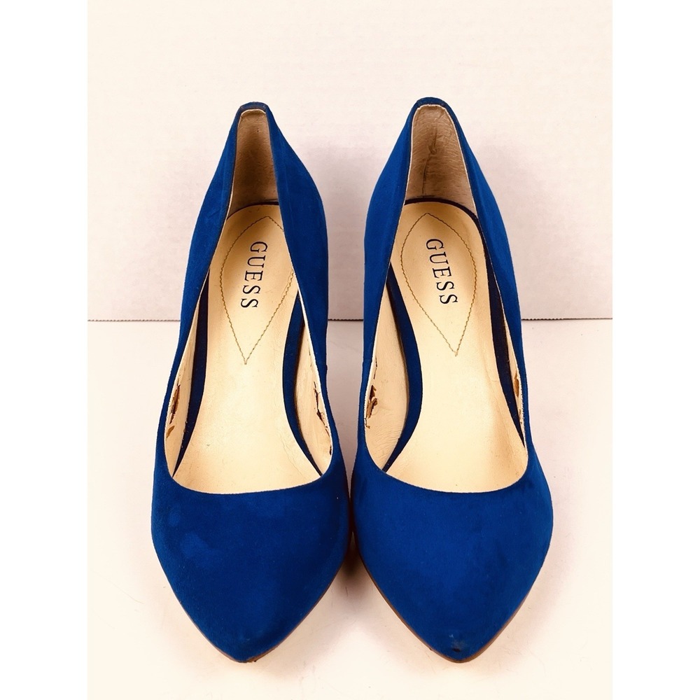GUESS Blue Suede Pumps Women 8.5 Pointed Toe Stiletto Heels Classic Read Descrip